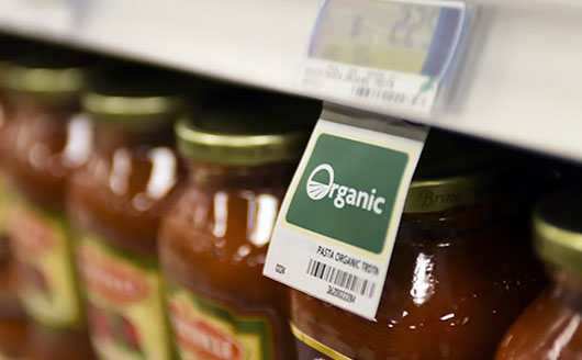 organic product on shelves in store