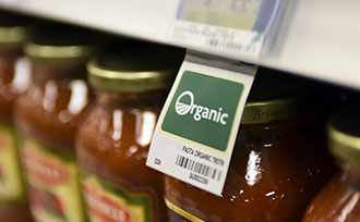 organic product on shelves in store