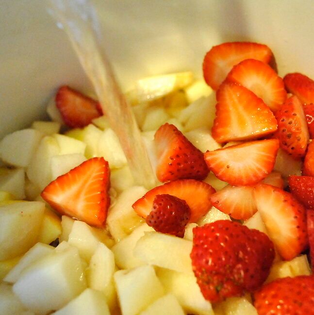 Asian Pears and Strawberries in Pot