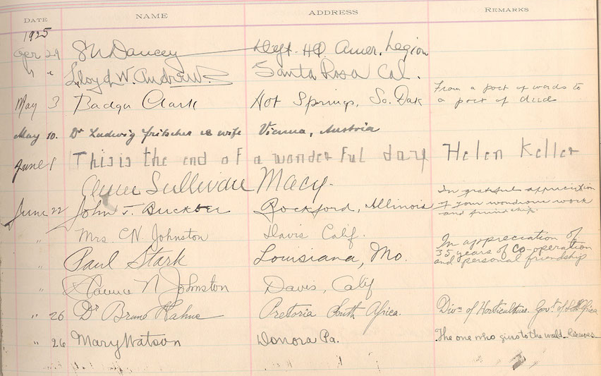 Burbank Guestbook of signatures