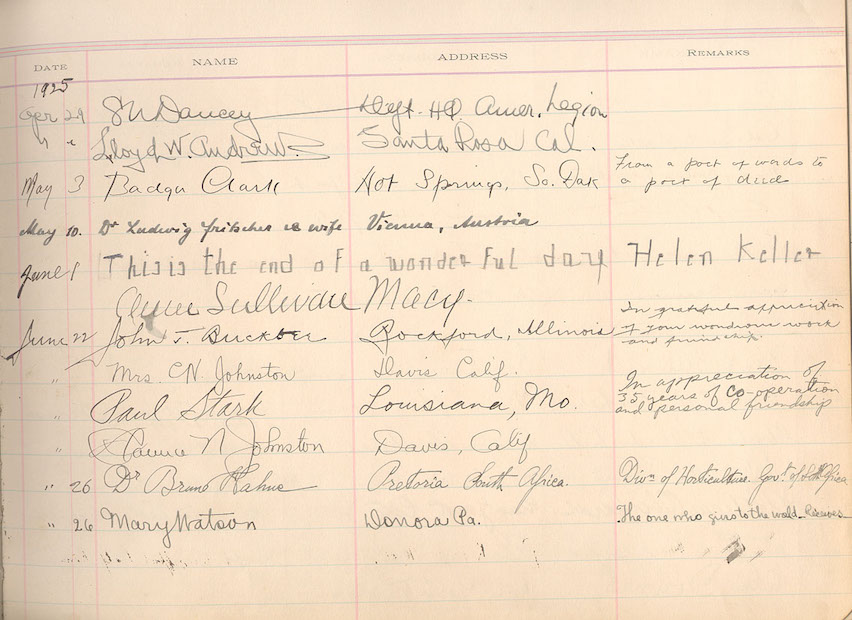 Burbank Guestbook of signatures