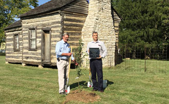 Planting tree in front on Stark Cabin