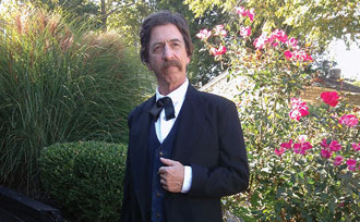 Close up of actor impersonating James Stark