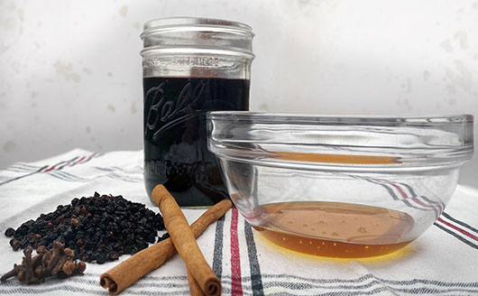 Elderberries and supplies to make syrup