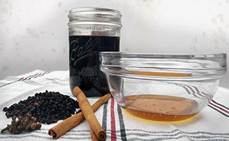 Elderberries and supplies to make syrup