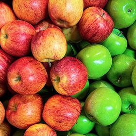 Photo of red and green apples.