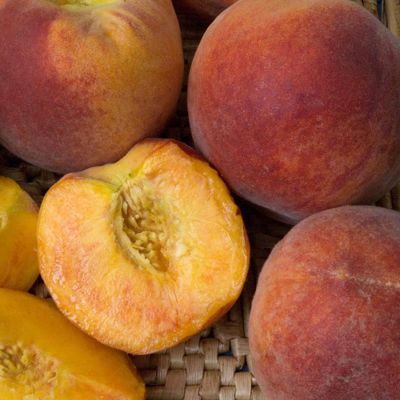 Ripe peaches, whole and sliced.