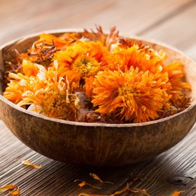 Calendula blooms in bowl