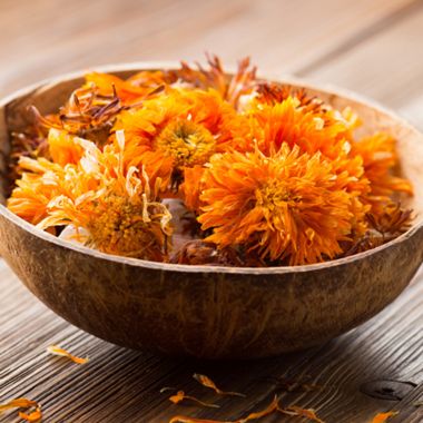 Calendula blooms in bowl