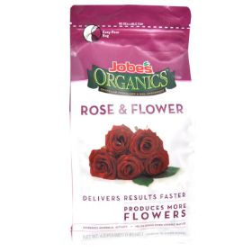 Image of Jobes rose and flower fertilizer bag, front side.