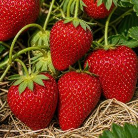 Red strawberries on plant