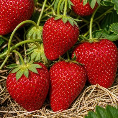 Red strawberries on plant