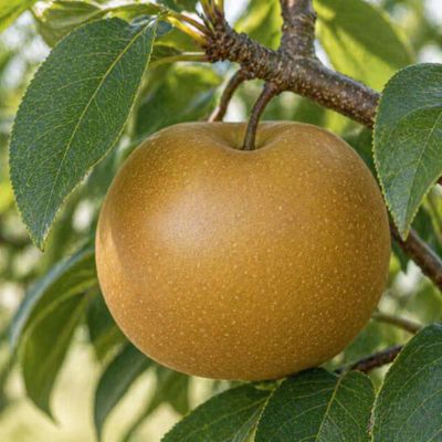 Golden brown apple on tree