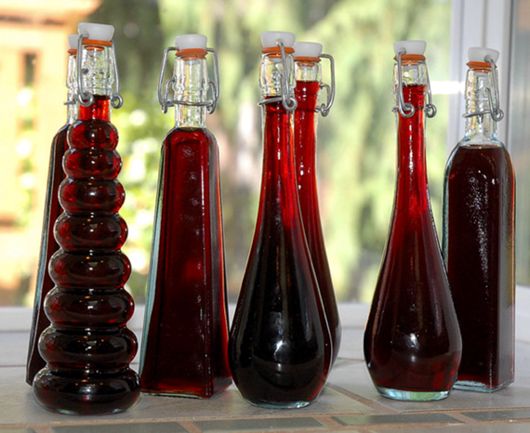 Decorative Bottles of Finished Berry Liqueur