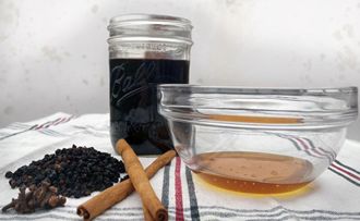 Elderberries and supplies to make syrup