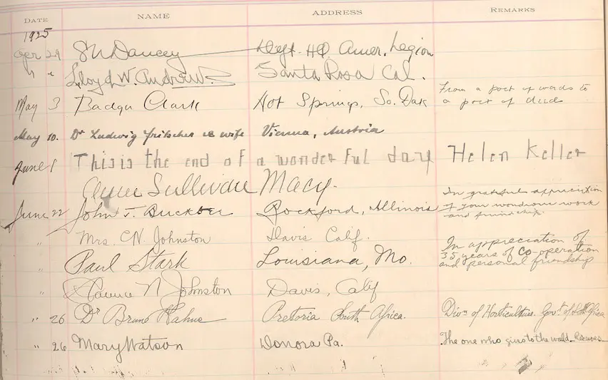Burbank Guestbook of signatures