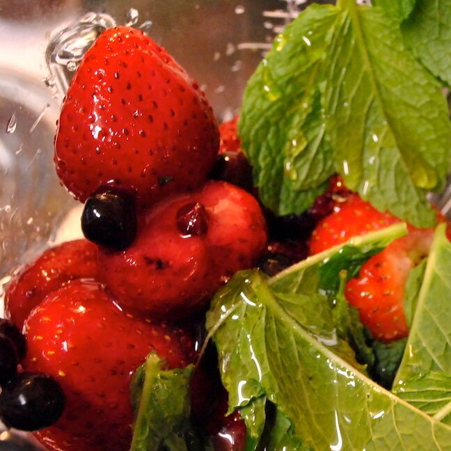 Blueberries, Strawberries, Lime, Honey, and Mint