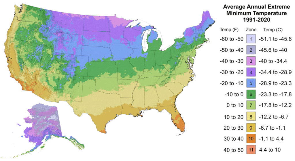 US hardiness zones map